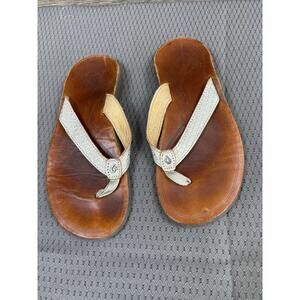 OluKai Sandals Shoes Womens Size 5 Brown Leather Flip Flop Pua-W Thong Comfort